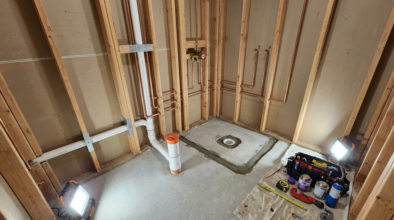 Bathroom rough-in plumbing during remodel by Johns Plumbing LLC in Victoria