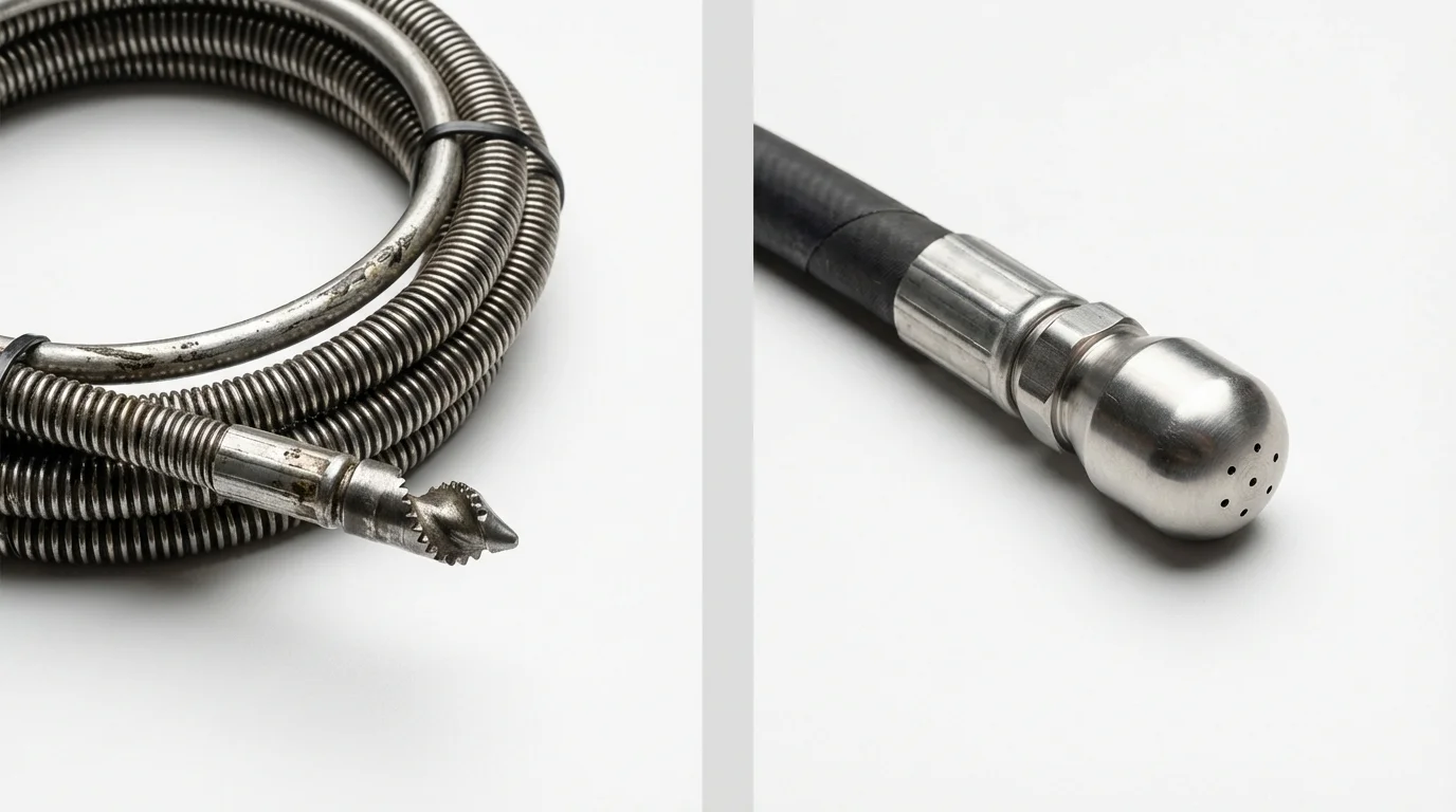 Drain snake cable and hydro jetting nozzle used for drain cleaning in Victoria, VA