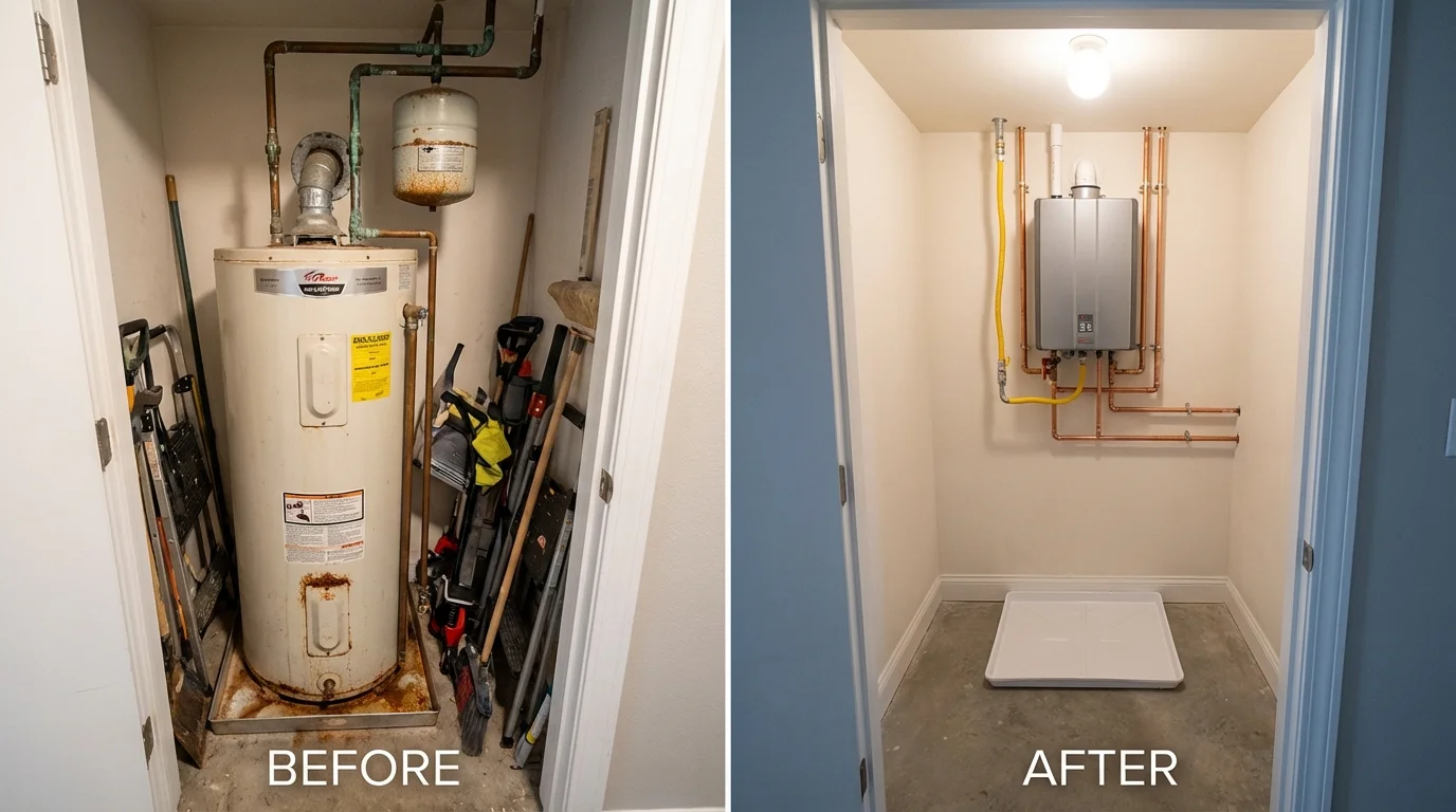 Tank water heater versus wall-mounted tankless unit comparison for Victoria, VA homeowners