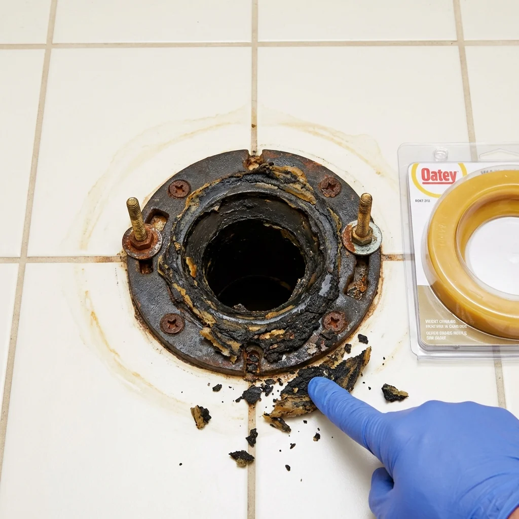 Failed wax ring showing water seepage at the base of a toilet in a Victoria, VA home