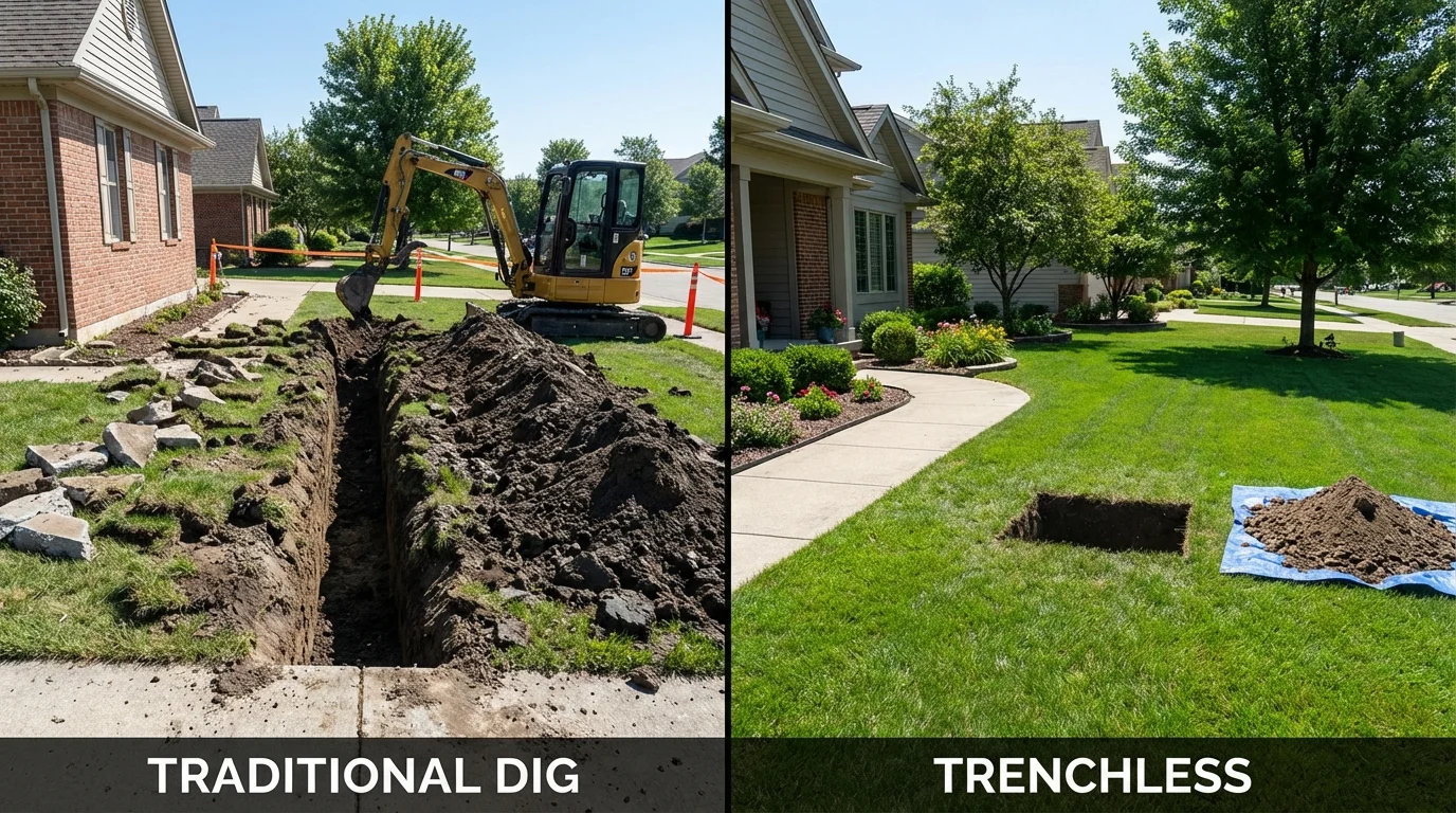 Trenchless sewer repair with minimal yard damage versus traditional excavation in Victoria, VA
